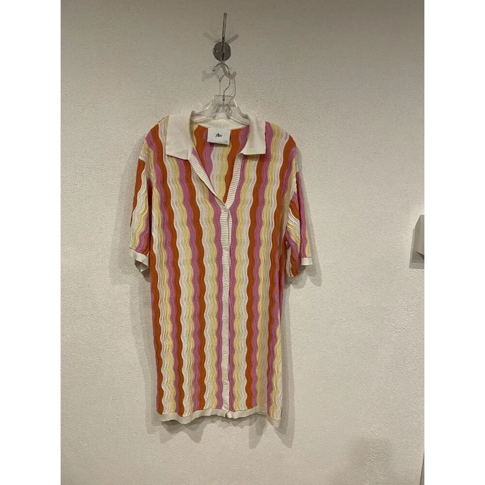 Yellow the Label Felix Dress Womens S/M Multicolor Striped Knit Button Front - Picture 2 of 4